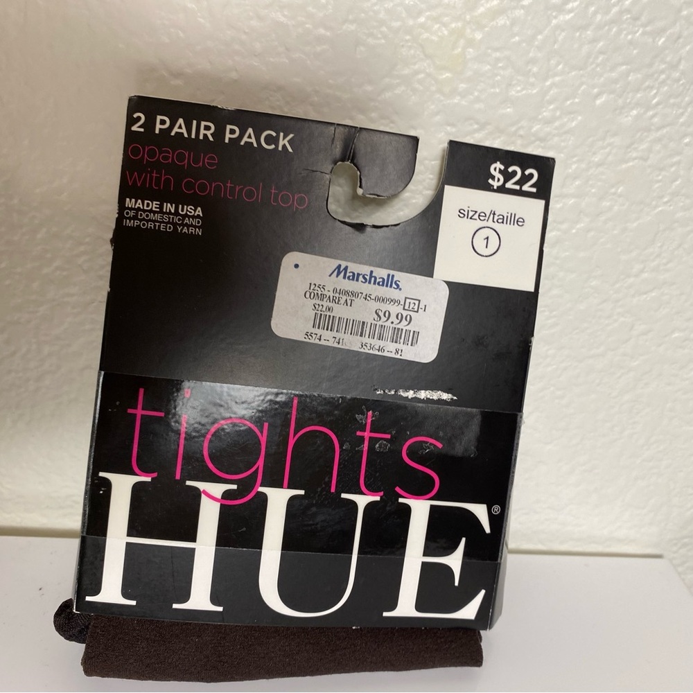HUE Ultimate Opaque Espresso Black Control Top Two Pairs of Tights Size 1 (Small